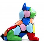 Statue sculpture décorative design CHAT ASSIS en résine H45 (multicolore)