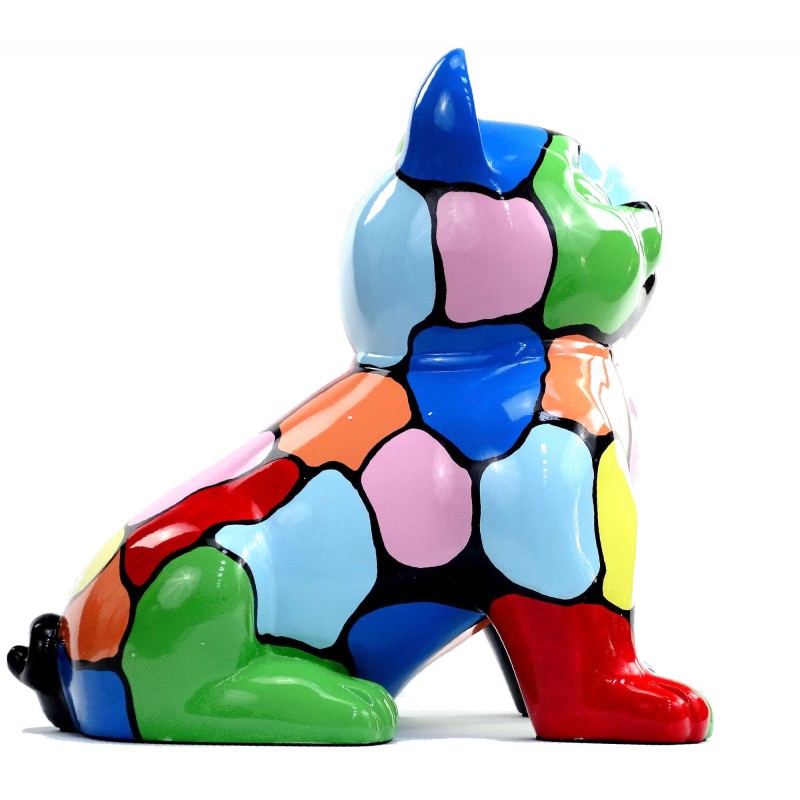 Statue sculpture décorative design CHAT ASSIS en résine H45 (multicolore) - image 49083