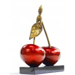 Design statua decorativa scultura resina doppia ciliegia H46 cm (rosso)