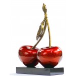 Statue sculpture décorative design CERISE DOUBLE en résine H46 cm (rouge)