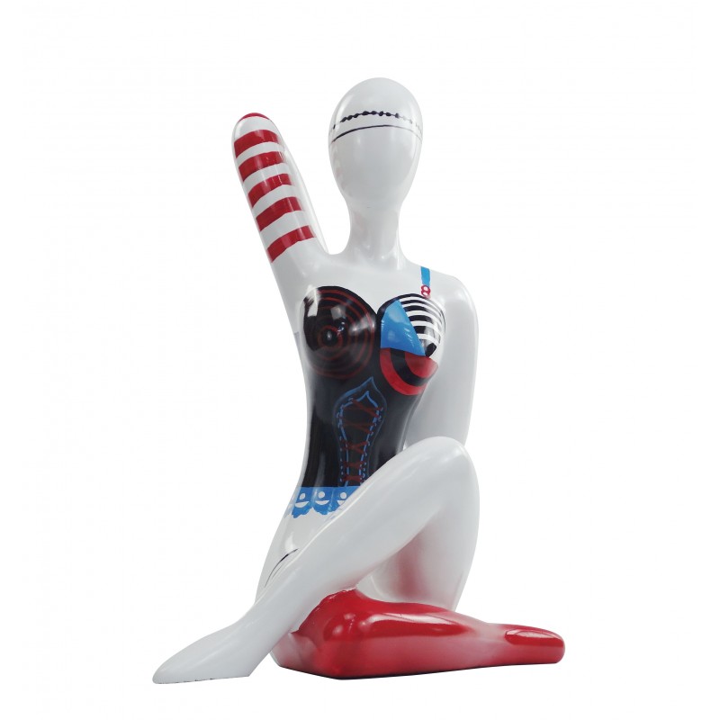 Statue sculpture décorative design FEMME ASSISE jambes croisées en résine H54 cm (multicolore) - image 49125