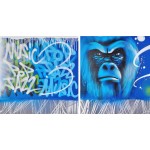 Set von 2 Gemälden Street Art GORILLE (Blau)