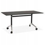 Table pliante sur roulettes  en bois pieds noirs SAYA (160x80 cm) (noir)