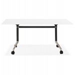 Table pliante sur roulettes en bois pieds noirs SAYA (160x80 cm) (blanc)