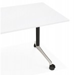 Table pliante sur roulettes en bois pieds noirs SAYA (160x80 cm) (blanc)