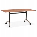 SAYA mesa de tarima de madera de patas negras (160x80 cm) (acabado de nogal)