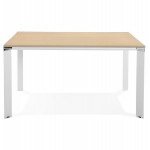Bureau BENCH table de réunion moderne en bois pieds blancs RICARDO (140x140 cm) (naturel)