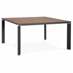 Bureau BENCH table de réunion moderne en bois pieds noirs RICARDO (140x140 cm) (noyer)