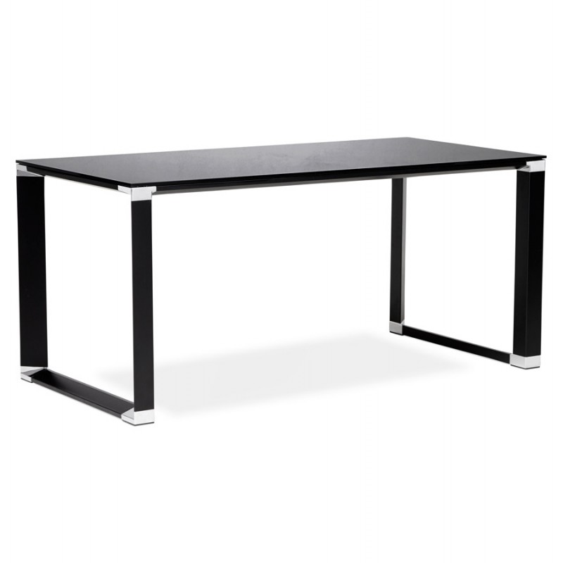 Geraden Design-Schreibtisch aus glas gehärtetem schwarzen Füßen BOIN (140x70 cm) (schwarz) - image 49758