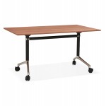 Table pliante sur roulettes en bois pieds noirs SAYA (140x70 cm) (finition noyer)