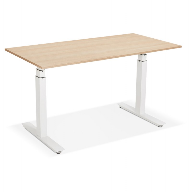Bureau assis debout électrique en bois pieds blancs KESSY (160x80 cm) (finition naturelle) - image 49876