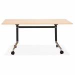 Table pliante sur roulettes en bois pieds noirs SAYA (160x80 cm) (finition naturelle)
