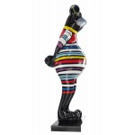 Statue sculpture décorative design GRENOUILLE RAYURES en résine H145 (multicolore)