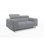 Canapé droit design 2 places avec têtières CYPRIA en tissu (gris)