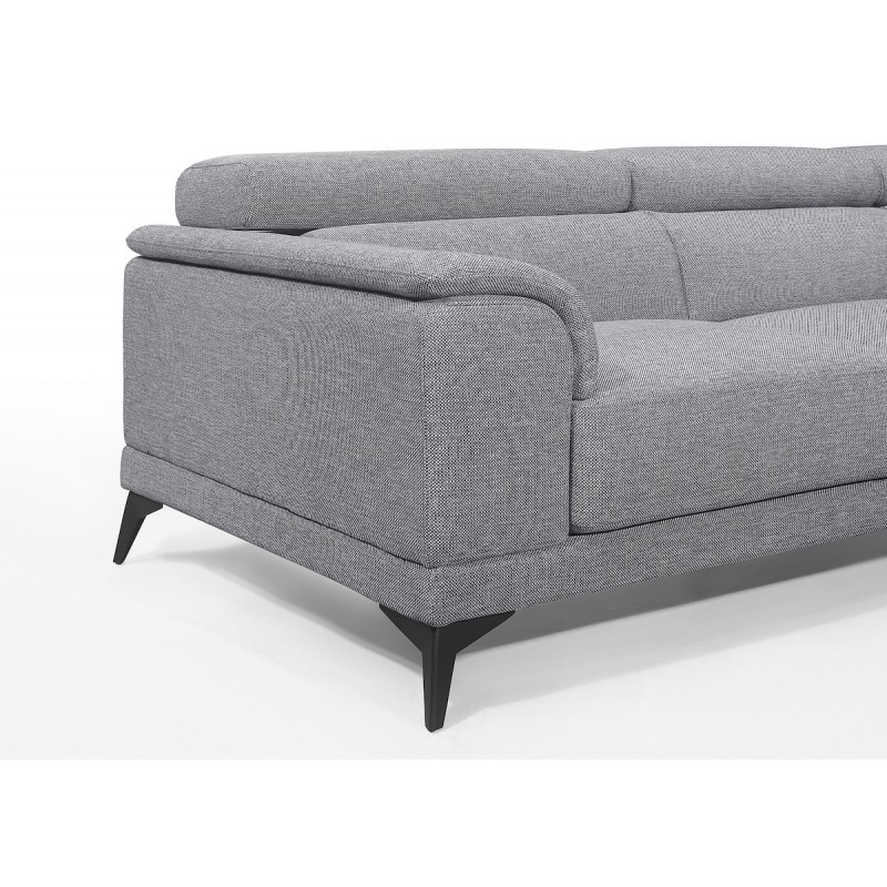 Sofá de esquina de diseño de 3-5 asientos con reposacabezas de tela LESLIE - Ángulo recto (gris) - image 50192