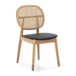 Chair 47X54X86 Wood Natural P.Leather Black Rattan Natural Metal Golden