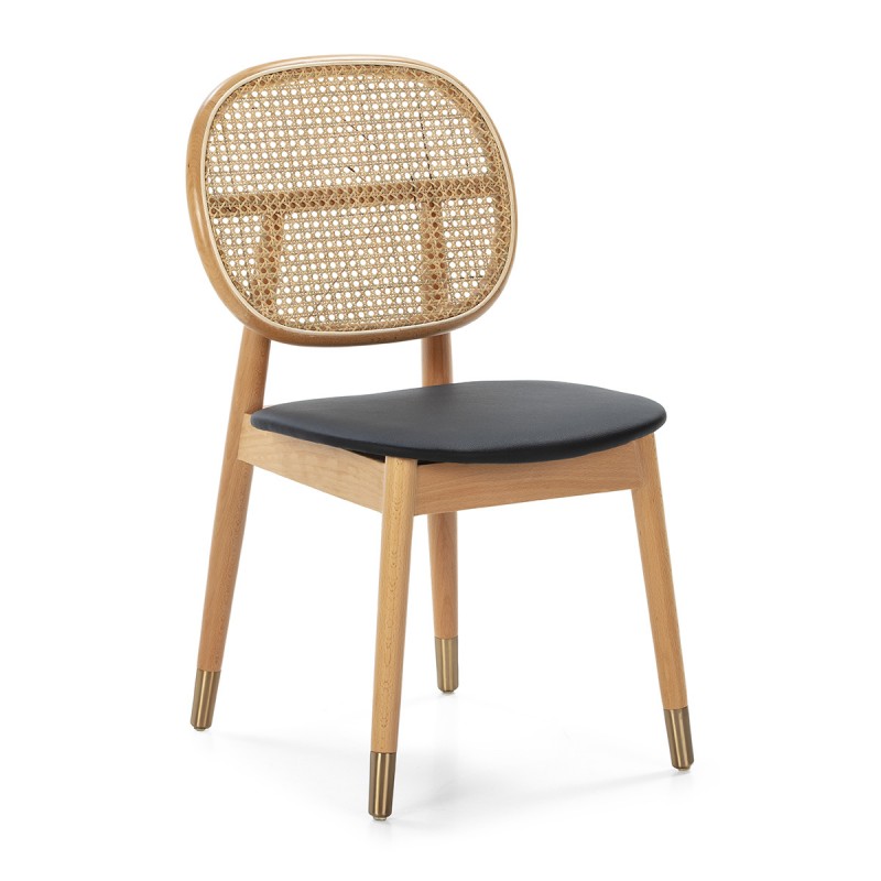 Chair 47X54X86 Wood Natural P.Leather Black Rattan Natural Metal Golden - image 50466