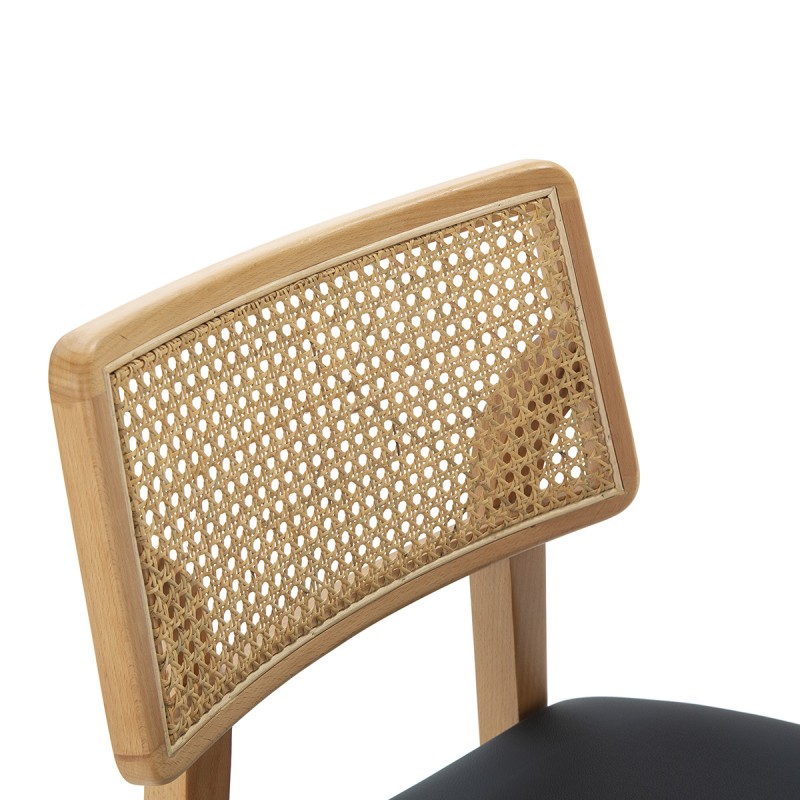 Chair 52X54X80 Wood Natural P.Leather Black Rattan Natural - image 50478