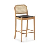 Snack Stool 43X47X97 Wood Natural P.Leather Black Rattan Natural