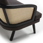 Sofa 75X150X86 Wood Black Fabric Rattan Natural