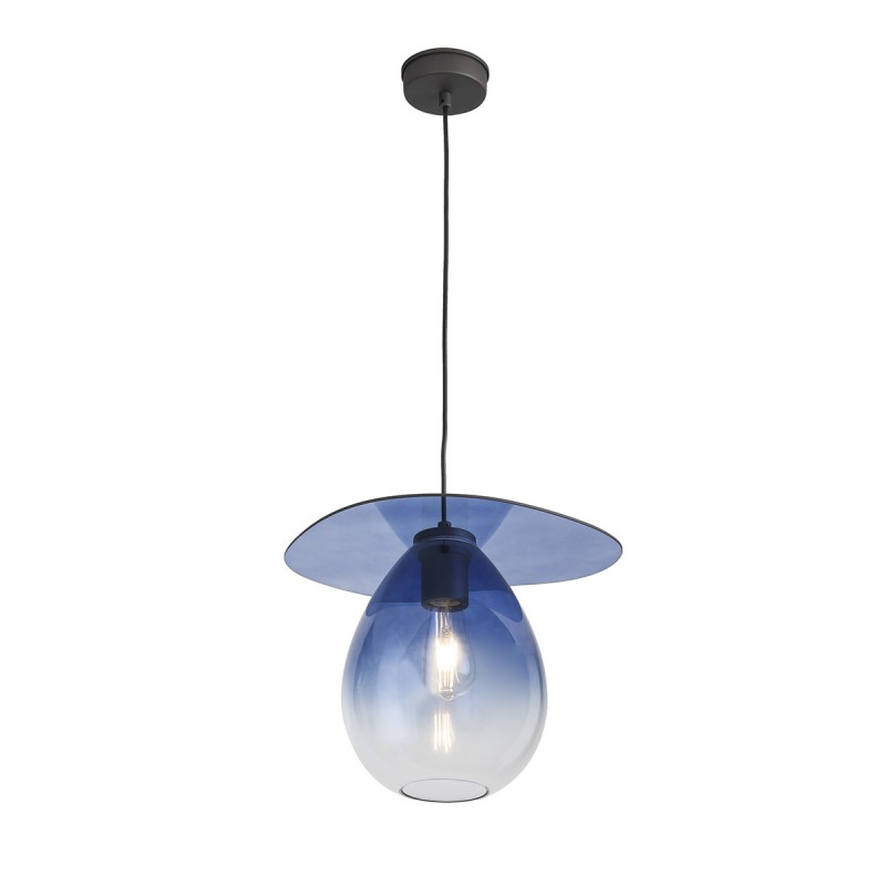 Lampe suspendue 34x33x31 Métal Noir Verre Bleu - image 50572