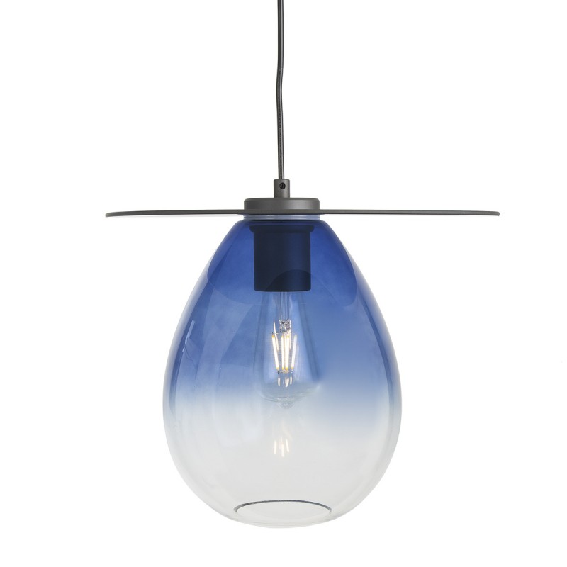Lampe suspendue 34x33x31 Métal Noir Verre Bleu - image 50574