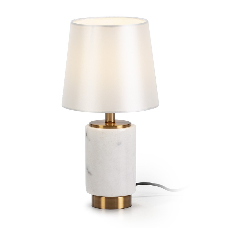 Lampe de Table avec abat-jour 10x10x26 Marbre Blanc Métal Doré - image 50586