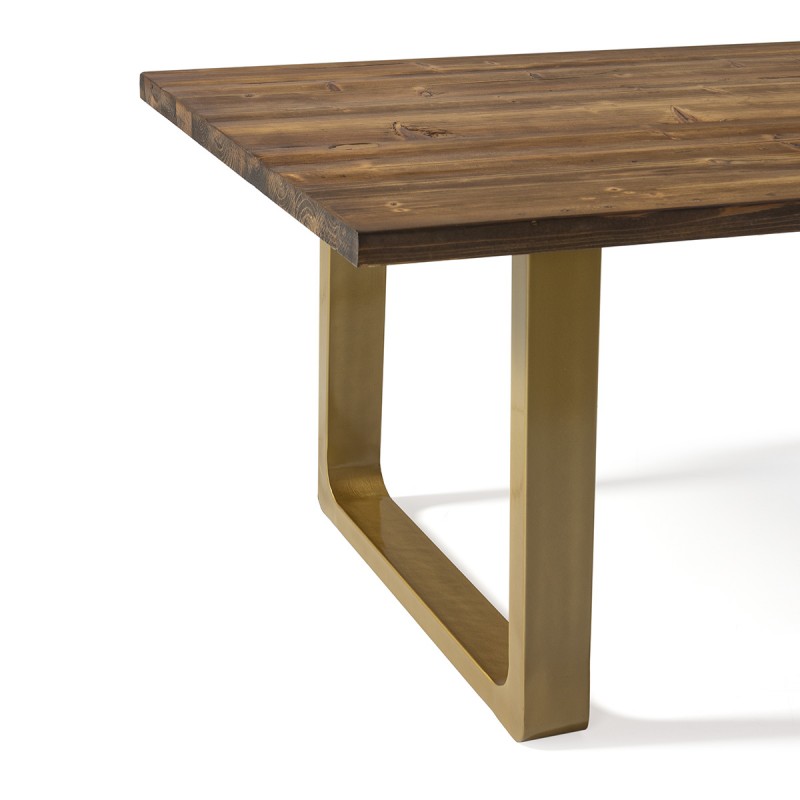 Dining Room Table 220X95X77 Wood Brown Metal Golden - image 50631