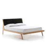 Bed 157X205X97 Ash Wood Natural Fabric Black