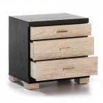 Bedside Table 3 Drawers 55X40X55 Wood Black White Washed