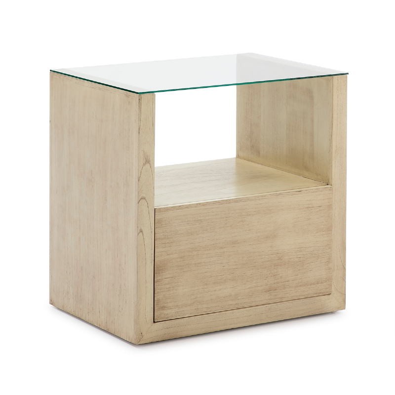Bedside Table 1 Drawer 60X45X60 Glass Wood White Veiled - image 50816