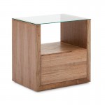 Bedside Table 1 Drawer 60X45X60 Glass Wood Natural Veiled