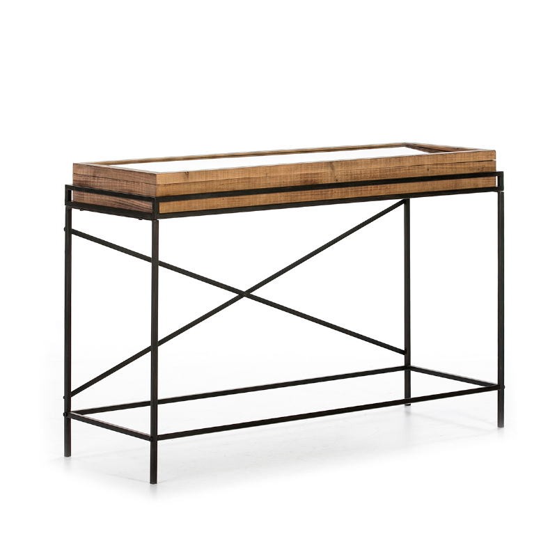 Console 123X43X83 Glass Wood Natural Metal Black - image 50825