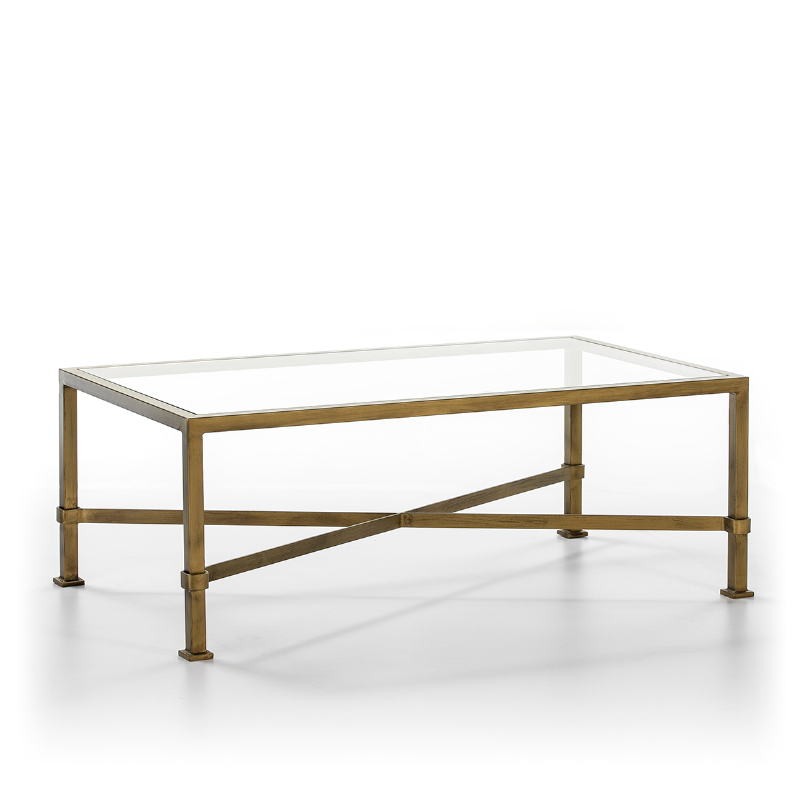 Coffee Table 120X70X45 Glass Metal Golden Antique - image 50906