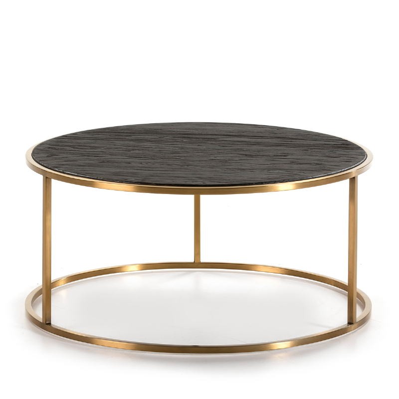 Coffee Table 76X76X36 Wood Dark Brown Metal Golden