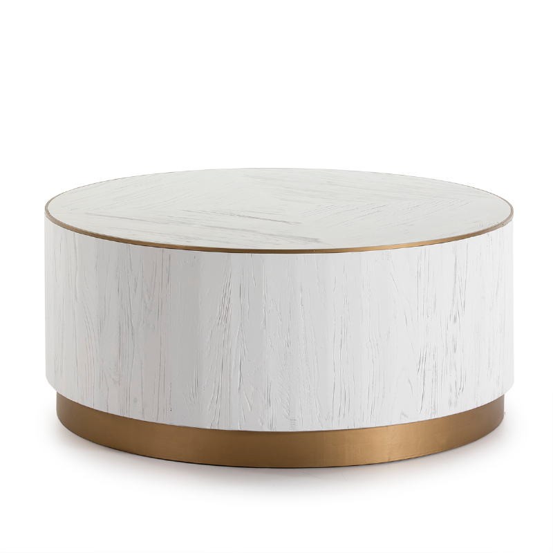 Coffee Table 100X100X45 Wood White Metal Golden