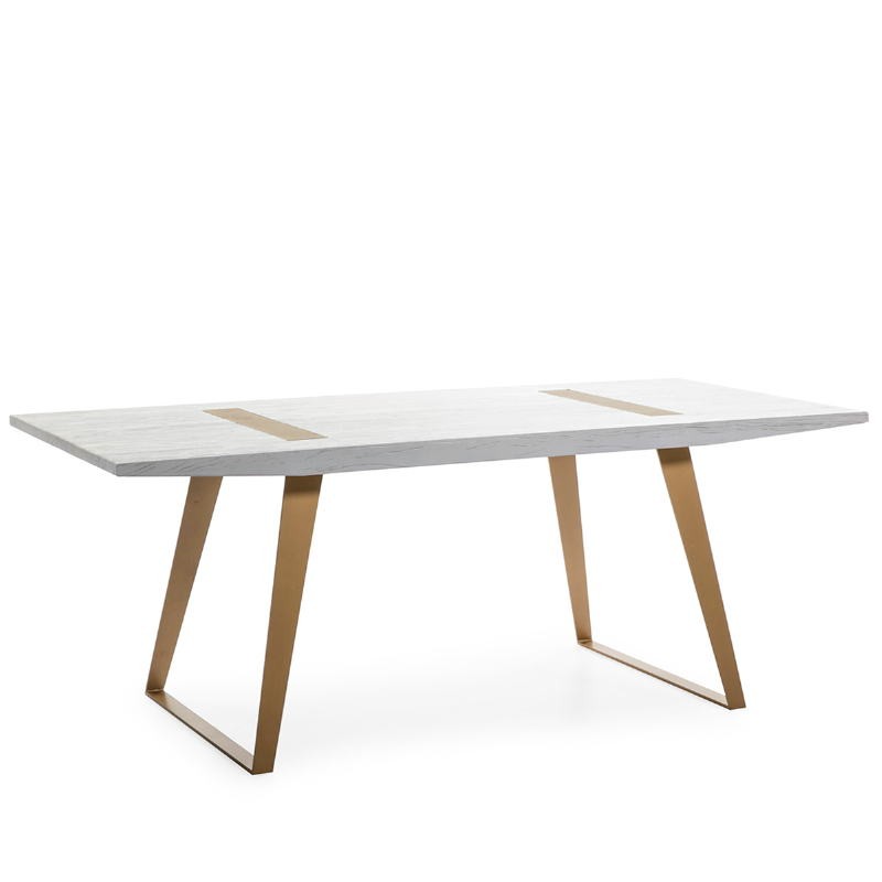 Dining Room Table 200X90X76 Wood White Metal Golden - image 51023