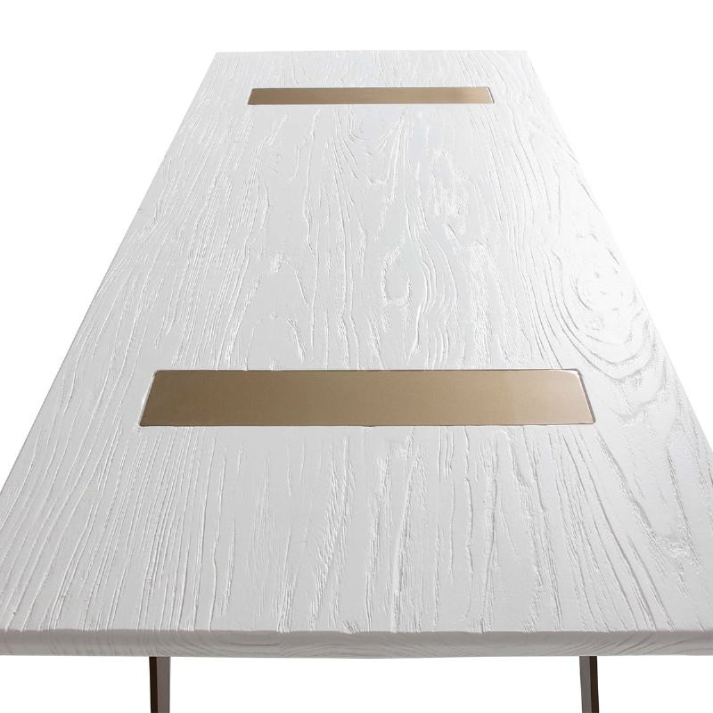 Dining Room Table 200X90X76 Wood White Metal Golden - image 51026