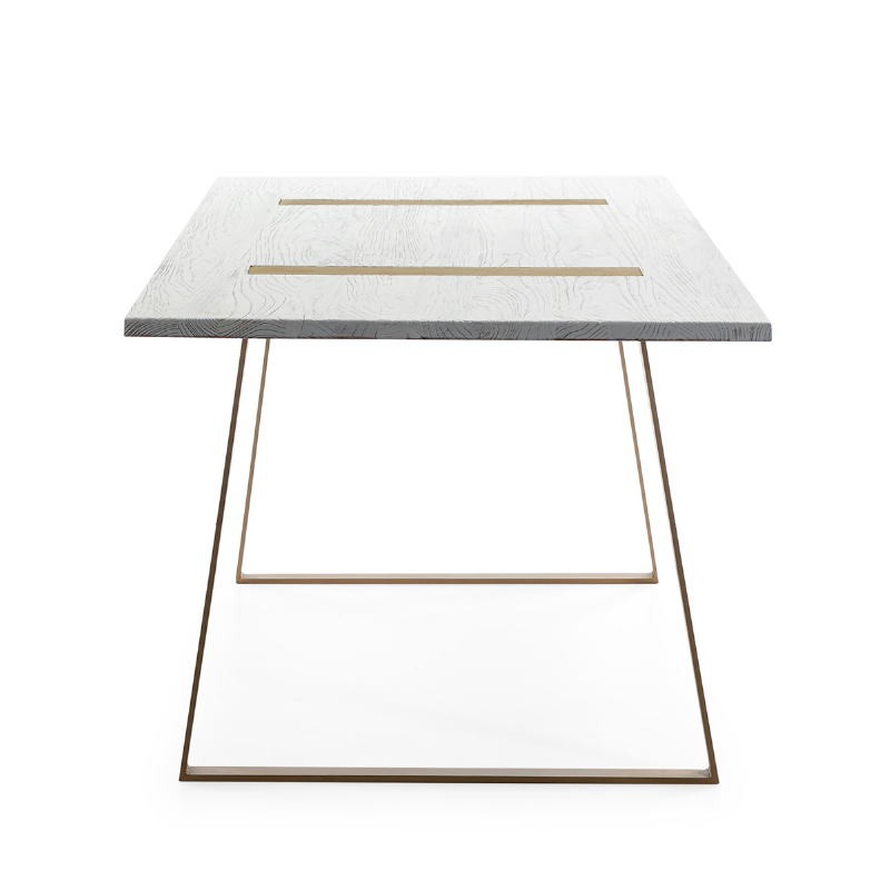 Dining Room Table 200X90X76 Wood White Metal Golden - image 51027