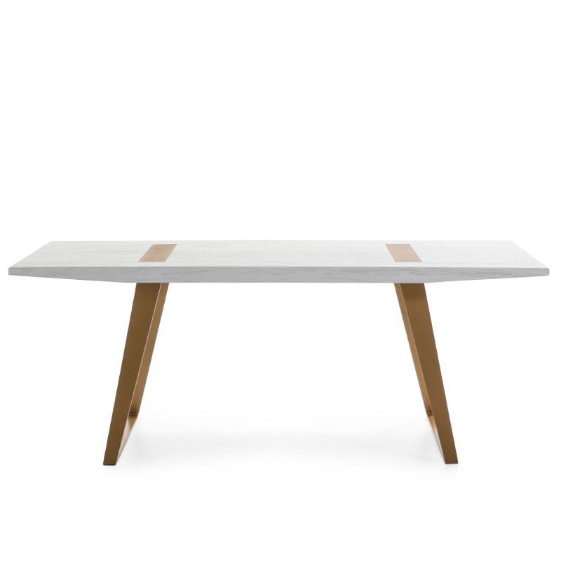 Dining Room Table 200X90X76 Wood White Metal Golden - image 51028