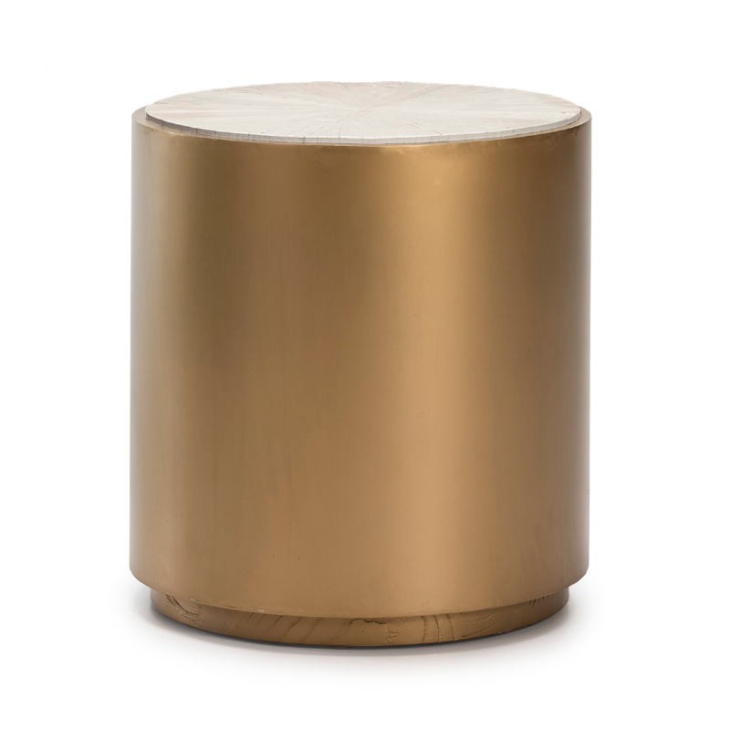 Side Table 55X55X61 Wood White Metal Golden - image 51046