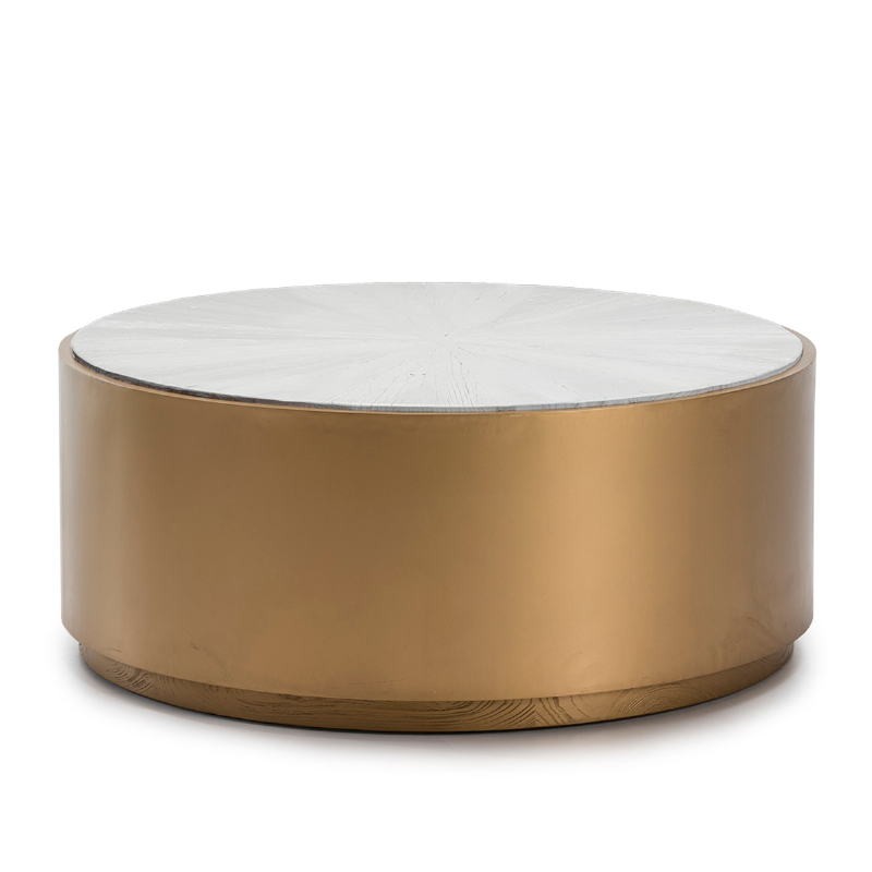Coffee Table 100X100X41 Wood White Metal Golden - image 51048