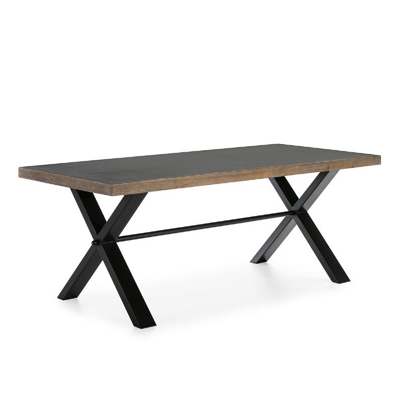 Dining Room Table 200X90X78 Cement Wood Natural Metal Black - image 51050