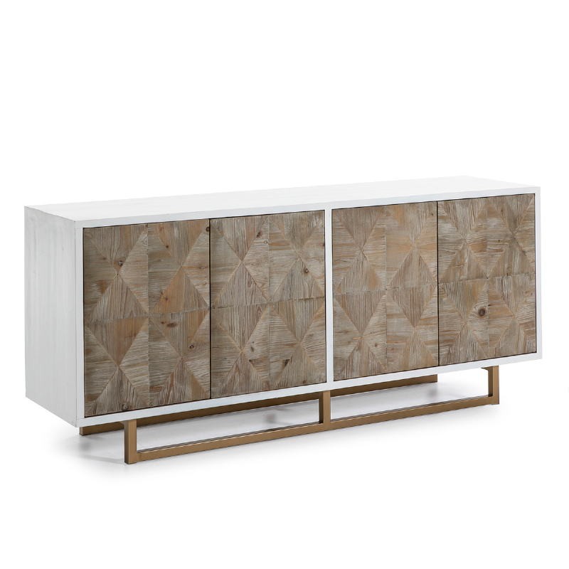 Sideboard 3 Doors 180X47X82 Wood White Natural Metal Golden