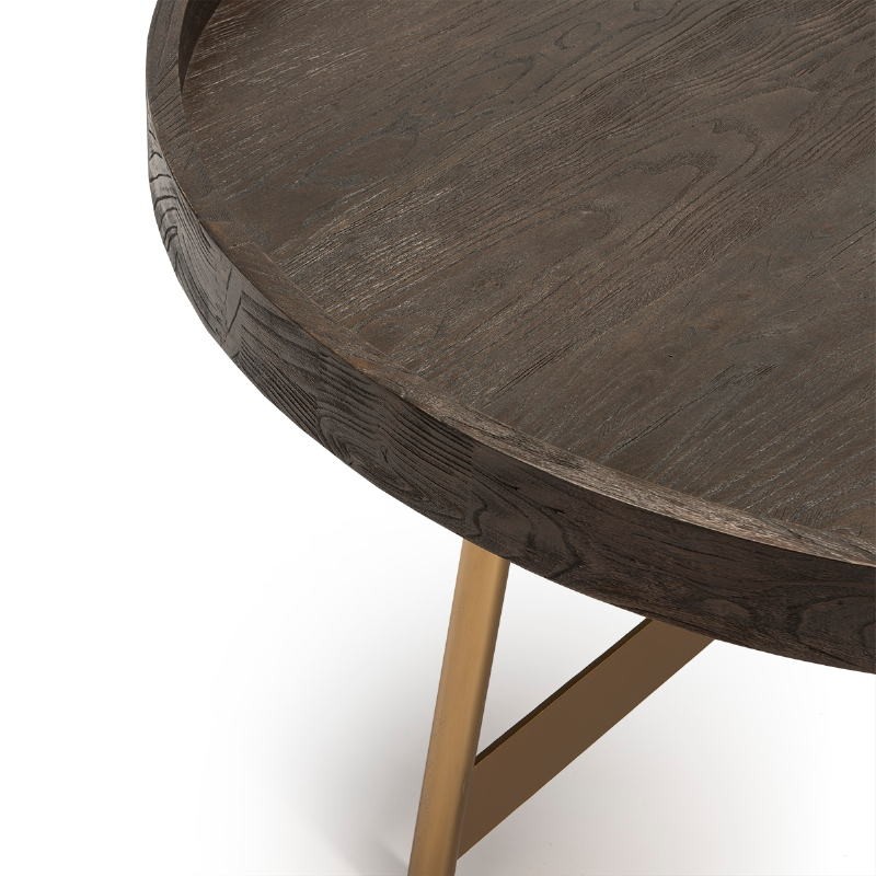 Coffee Table 100X100X45 Wood Dark Brown Metal Golden - image 51072