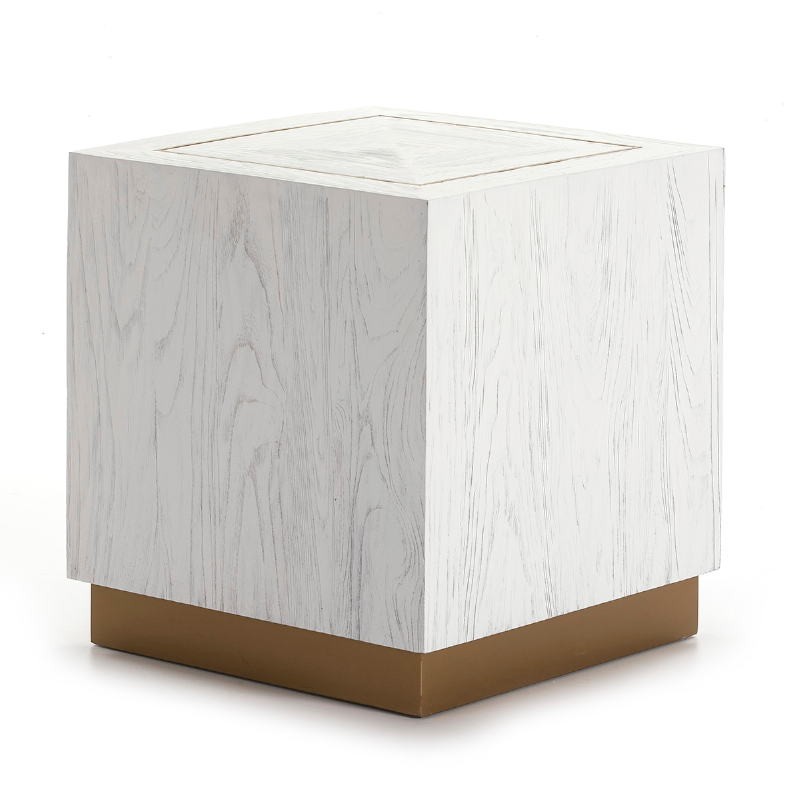 Side Table 55X55X60 Wood White Metal Golden - image 51111