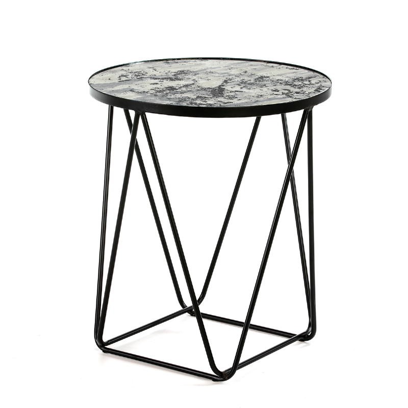 Side Table 60X60X68 Mirror Aged Metal Black - image 51157