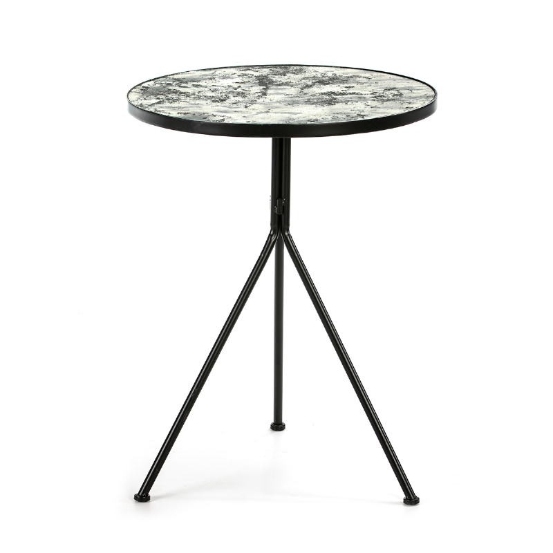 Side Table 60X60X78 Mirror Aged Metal Black