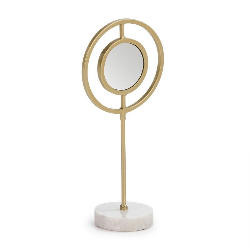 Table Centre Piece 13X22X48 Mirror Marble White Metal Golden - image 51255