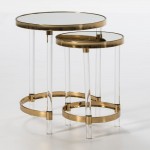 Set 2 Auxiliary Table 48X48X59 35X35X52 Acrylic Transparen Mirror Metal Golden
